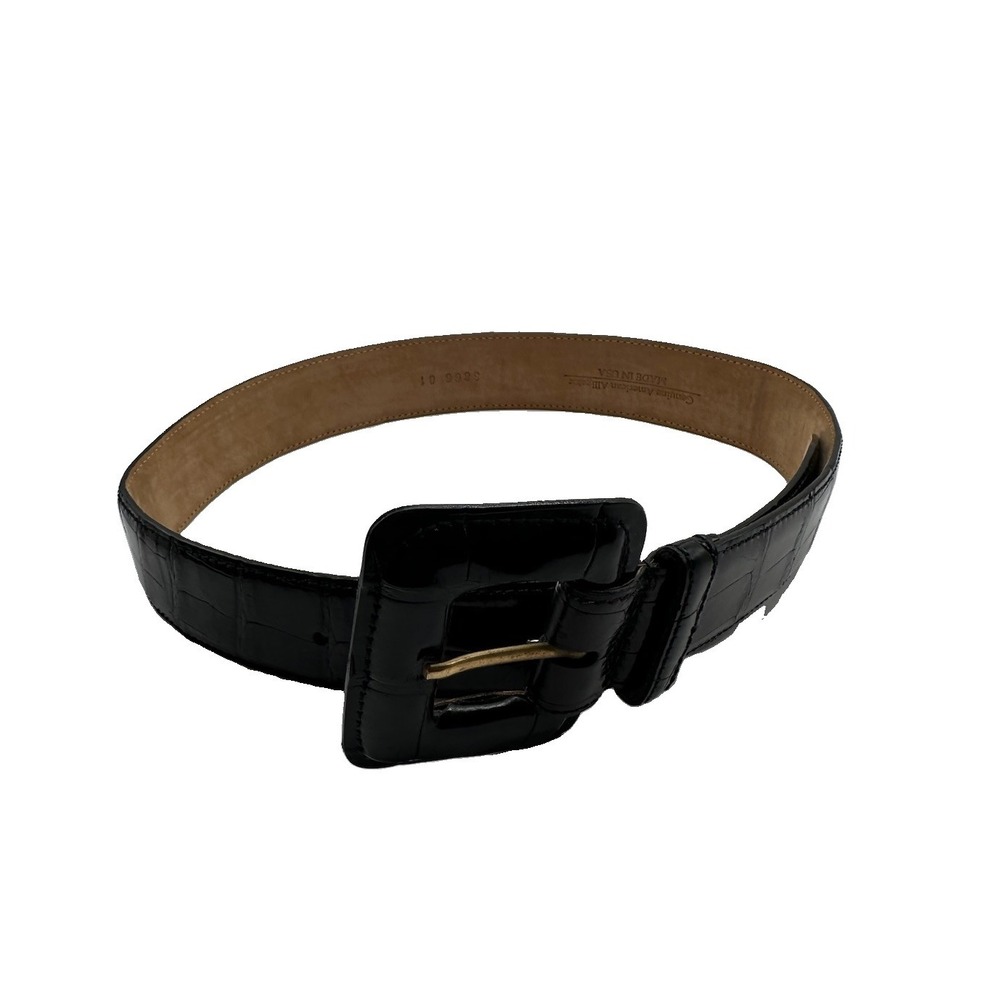 Bespoke Black Genuine American Alligator Womens Wide Belt Size XS USA New